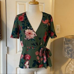 Olive Floral Side Tie Top